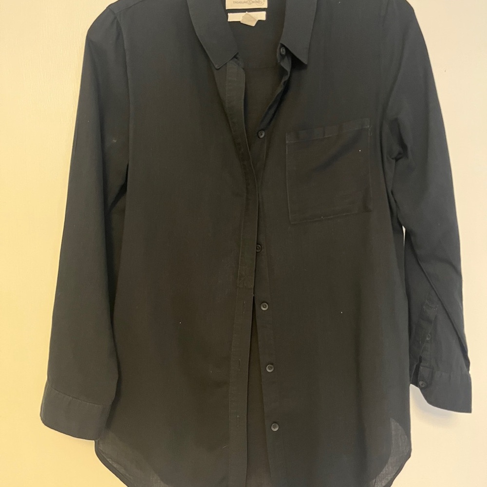 Treasure & Bond Linen Blend Black Long Sleeved Shirt